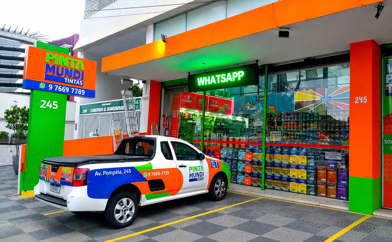 Fachada de uma loja de tintas Pinta Mundi padrão
